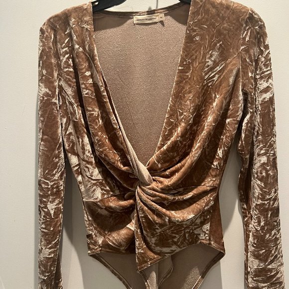 Makers of Dreams Tops - Makers Of Dreams Womens Bodysuit Deep V-Neck Velvet Size Medium | Color: Tan